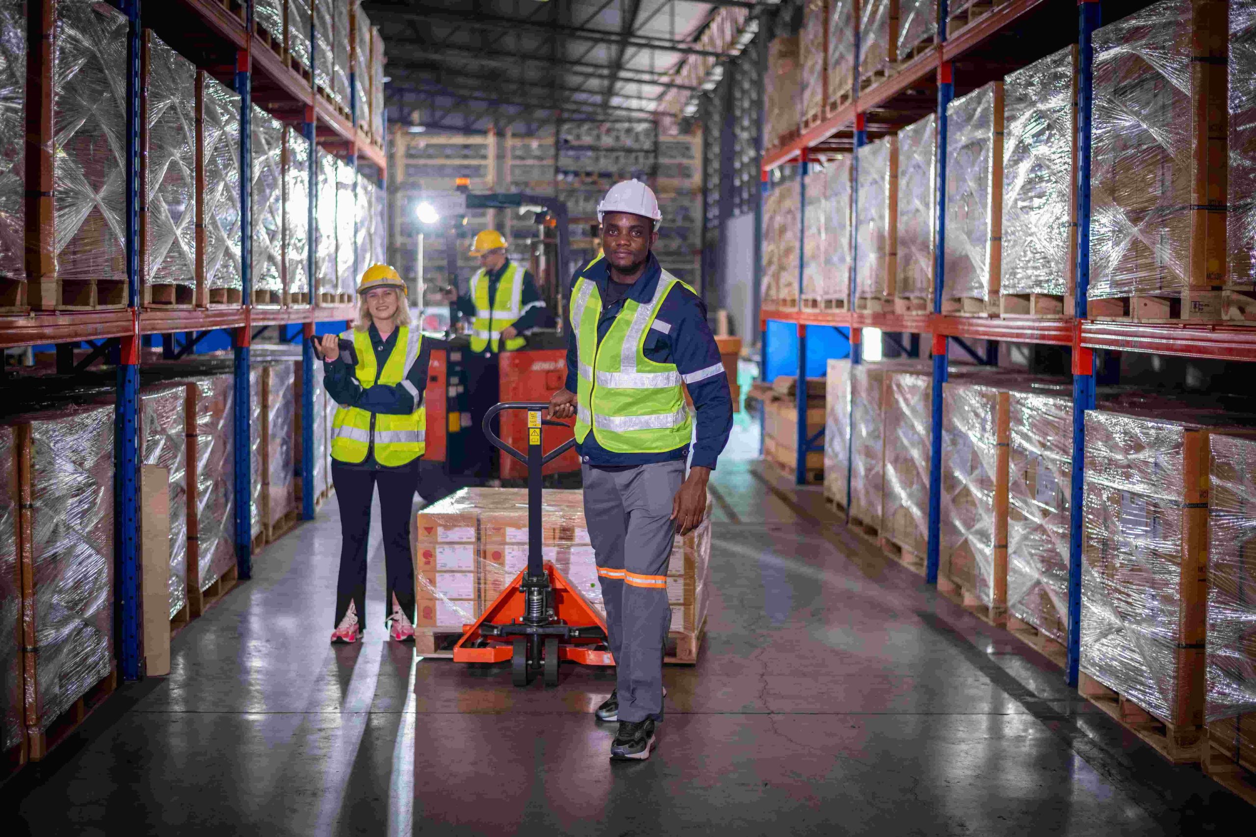 Warehouse workers working factory cargo hand pulli 2025 03 14 07 43 23 utc